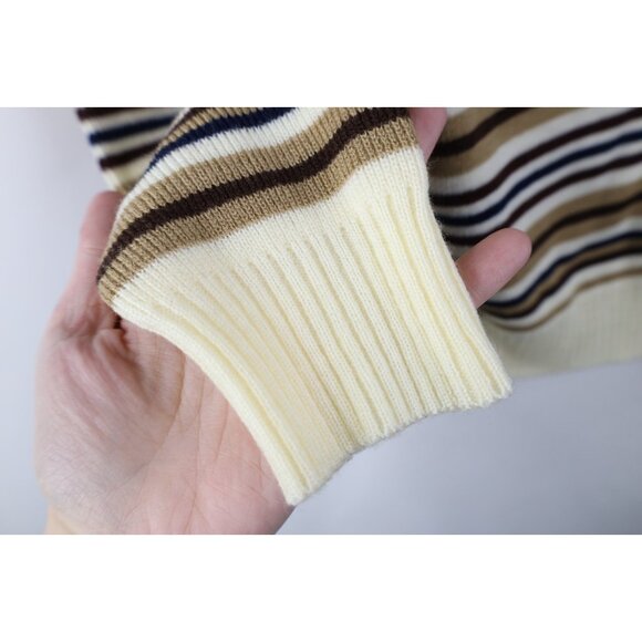 Vintage 70s Streetwear Womens Large Earth Tone Striped Knit Turtleneck Sweater - Picture 7 of 10